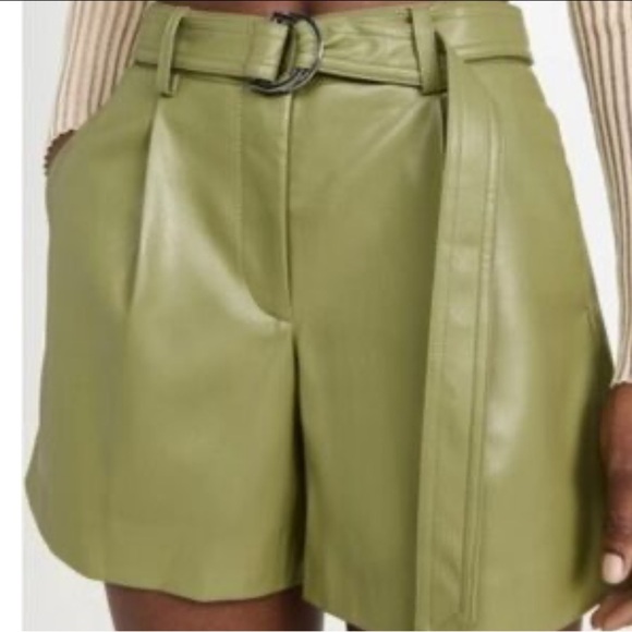 Rebecca Taylor High Waist Olive Faux Leather Shorts Size 4 - Picture 16 of 16
